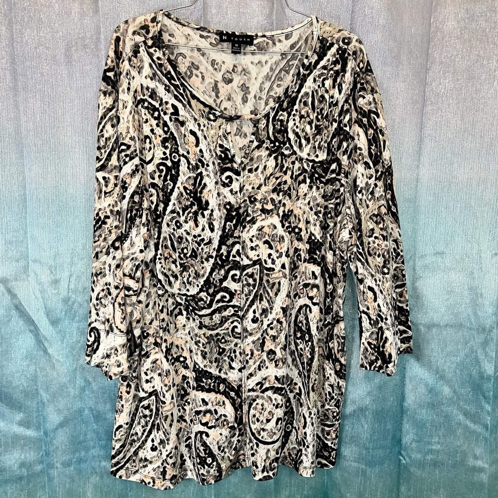 N TOUCH Women's Tunic Shirt Top Multicolor Paisley Pattern Design‎ 3/4 Sleeve